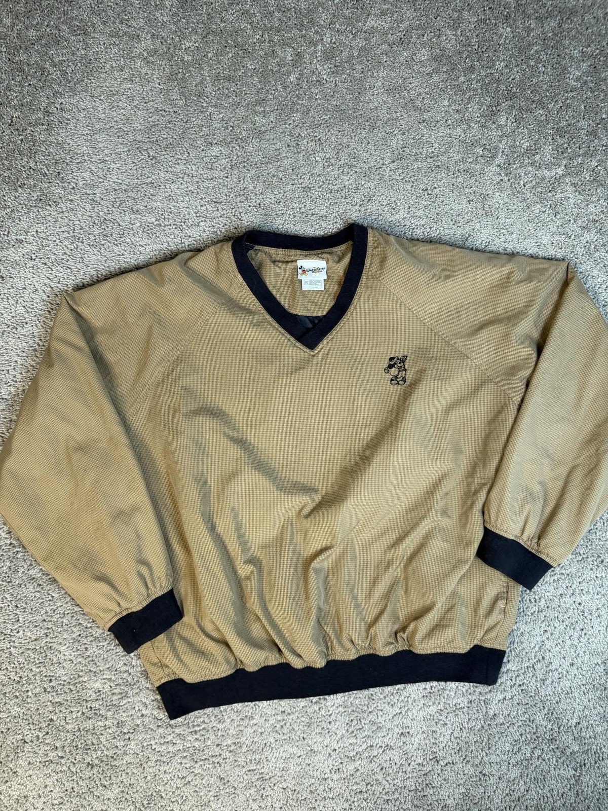 Vintage Walt Disney World Jacket Mens Xl Beige Windshirt Lined Check Pullover